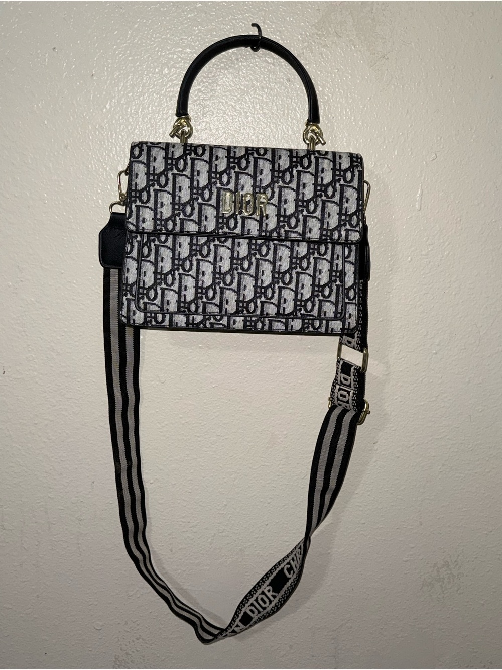Dior Black and White Logo Jacquard Wallet Crossbody - Picture 7 of 7